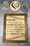 Baseball Dad Gift, Softball Dad Gift, Biggest Fan, Thanks Dad, Personalized Sign, Fathers Day, Gift, Step Dad, Bonus Dad, Step Father